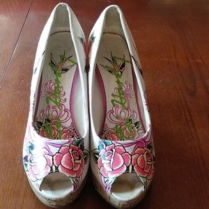 Womans Ed Hardy wedge shoes size 10